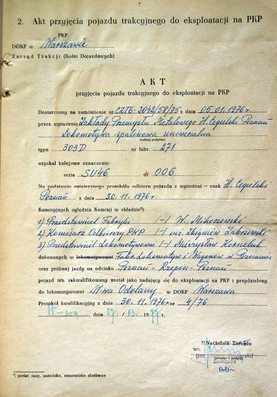 Akt przyjęcia pojazdu SU46-006